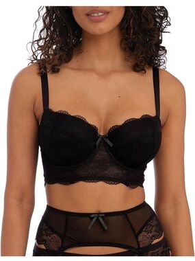 NWT Freya Fancies Black Lace Underwire Longline Bra 30DDD Boutique Lingerie